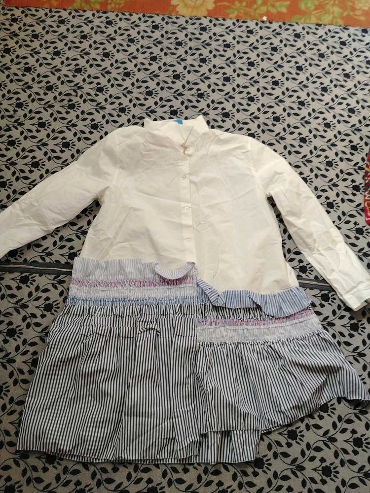 Girls White &amp; Blue Dress