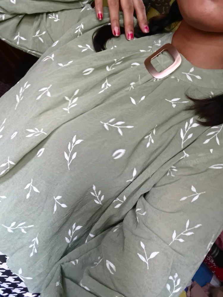 Sage Green Floral Print Top