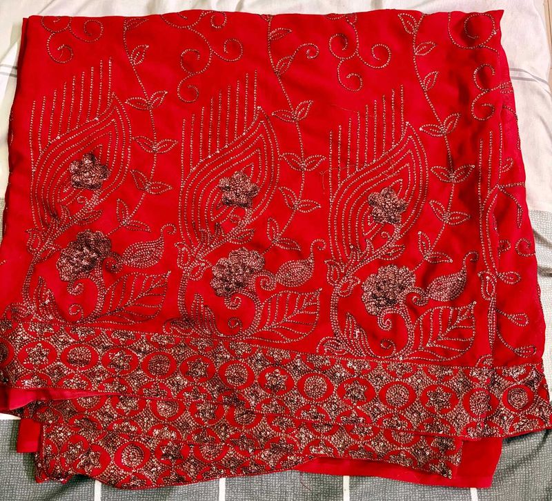 Red Embellished Saree