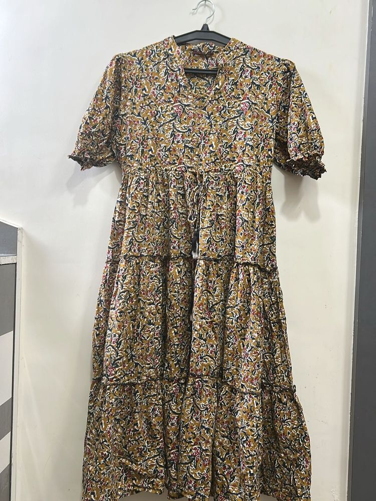Boho Print Tiered Midi Dress (Size S)