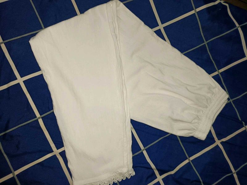 White Trousers Pants with Lace Detail