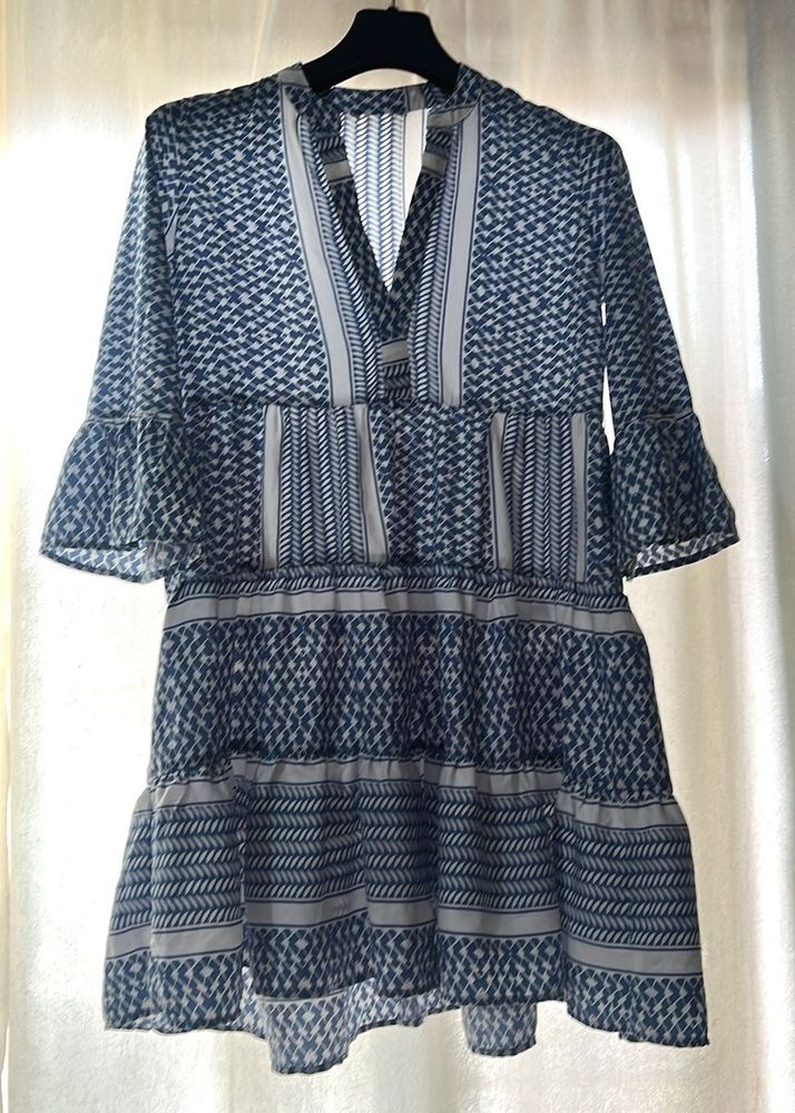 Blue Patterned Mini Dress