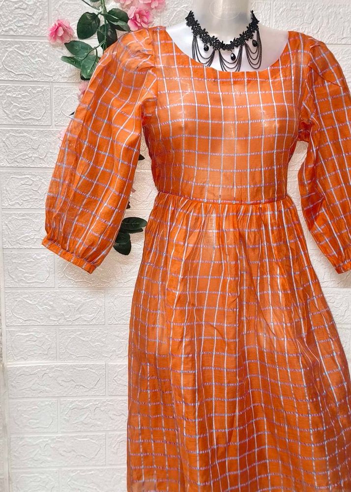 🥳🥳🥳Free! Free! Free!/ Orange Checkered Dress