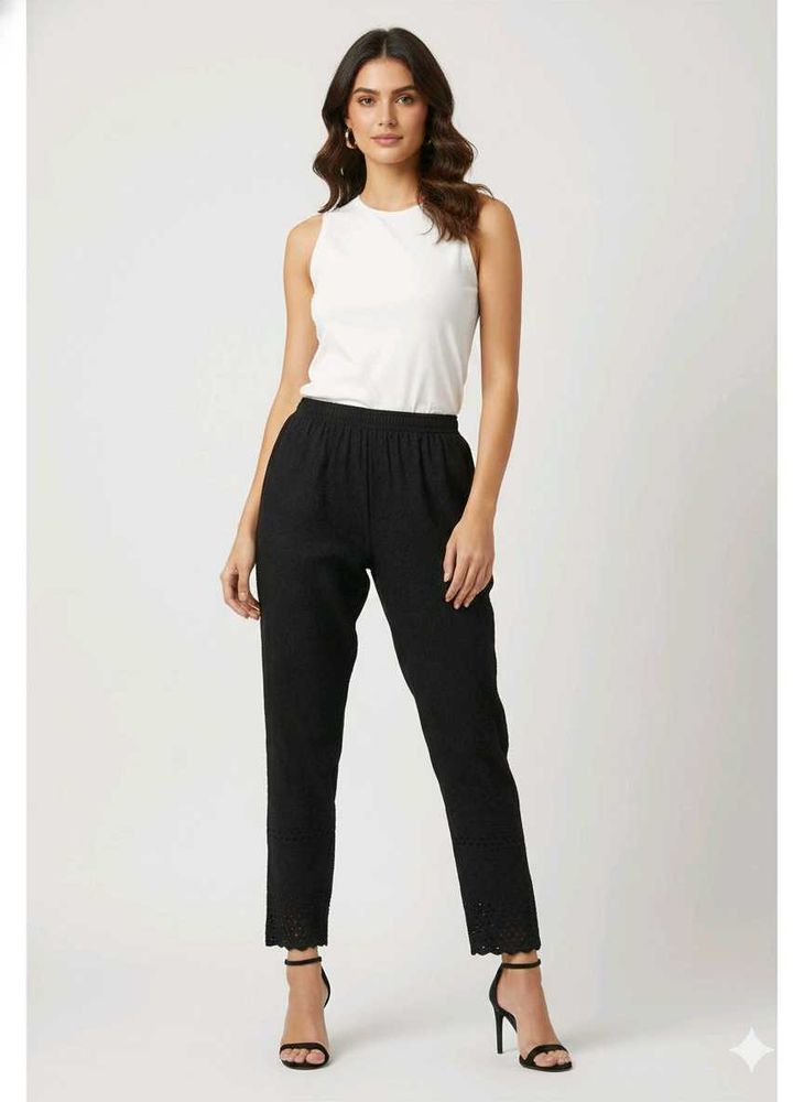 Chic Black Embroidered Trousers