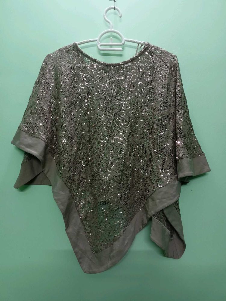 Silver Sequin Embellished Poncho