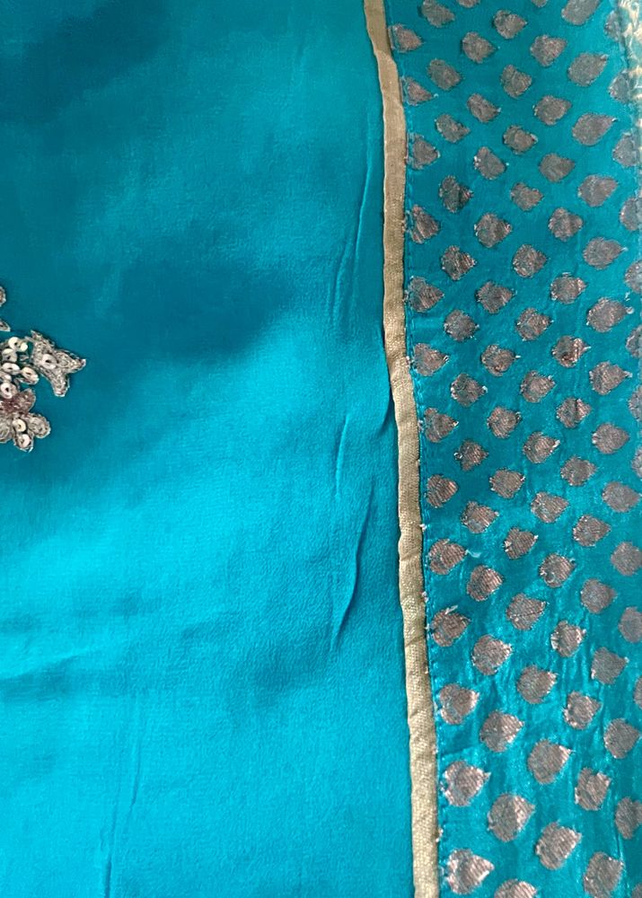 Torquoise Blue Saree With Blouse