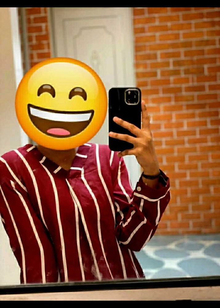 red shirt with white lines