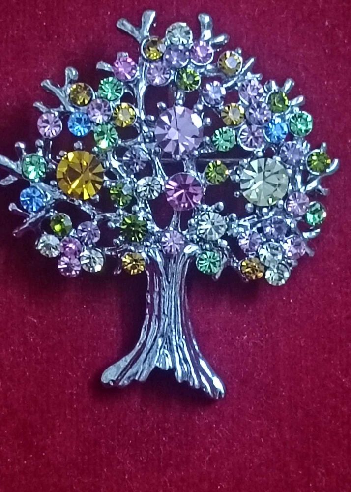 Rhinestone Tree Brooch And Pendent