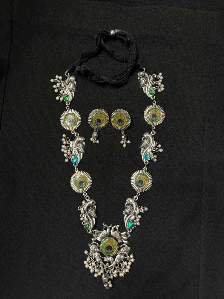 Peacock Inspired Necklace &amp; Earring Set