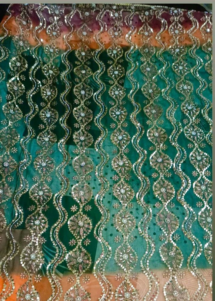 Embroidered Green Fabric Net Saree