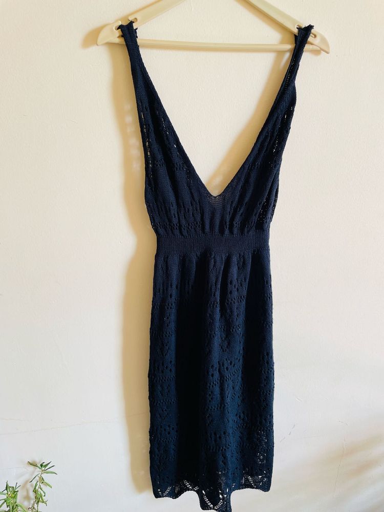 Navy Crochet Mini Dress
