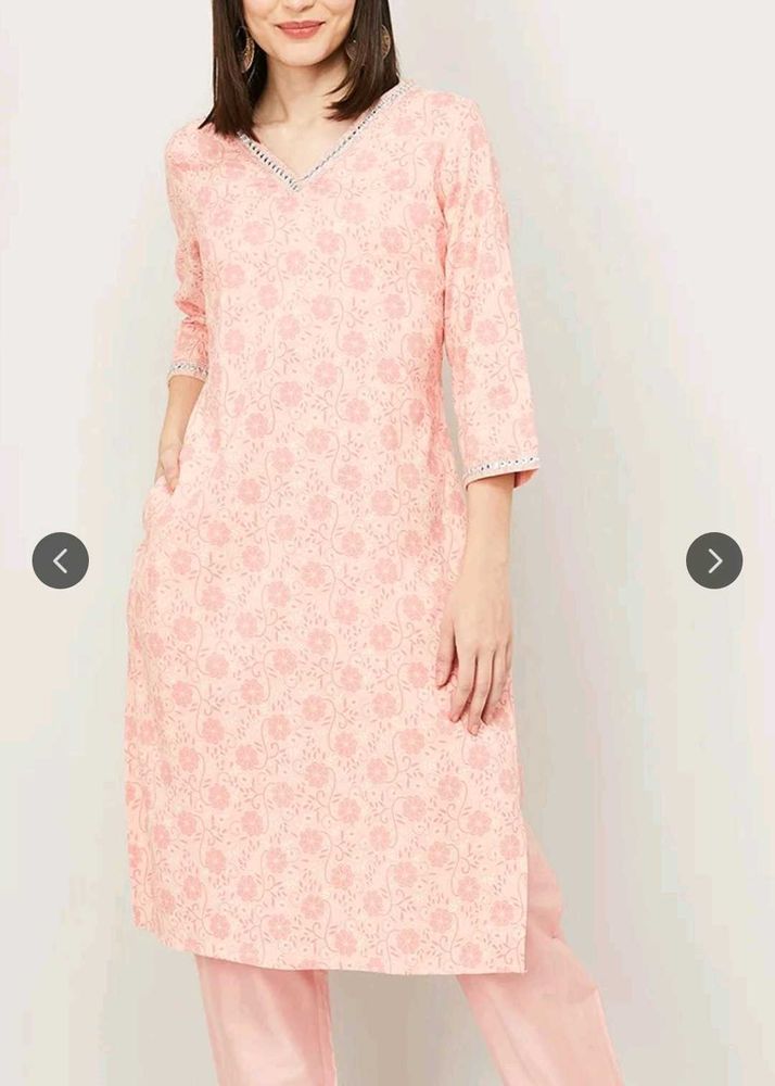 Elegant Peach Printed Kurta by Lifestyle