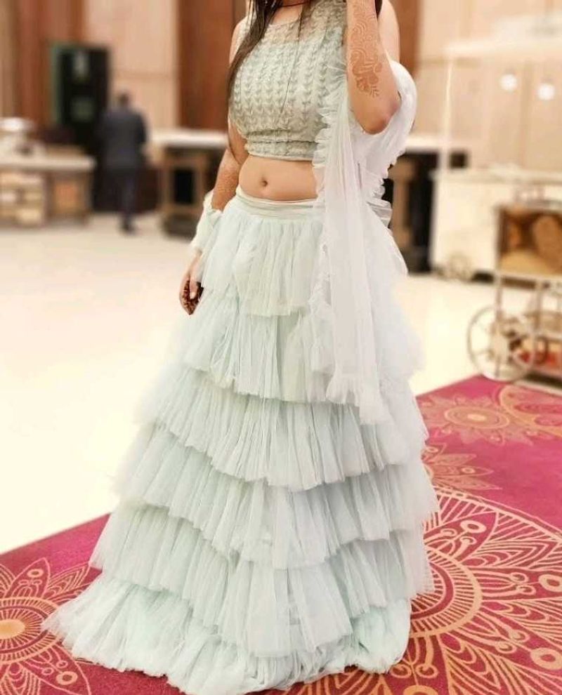 Powder Blue Ruffled Lehenga