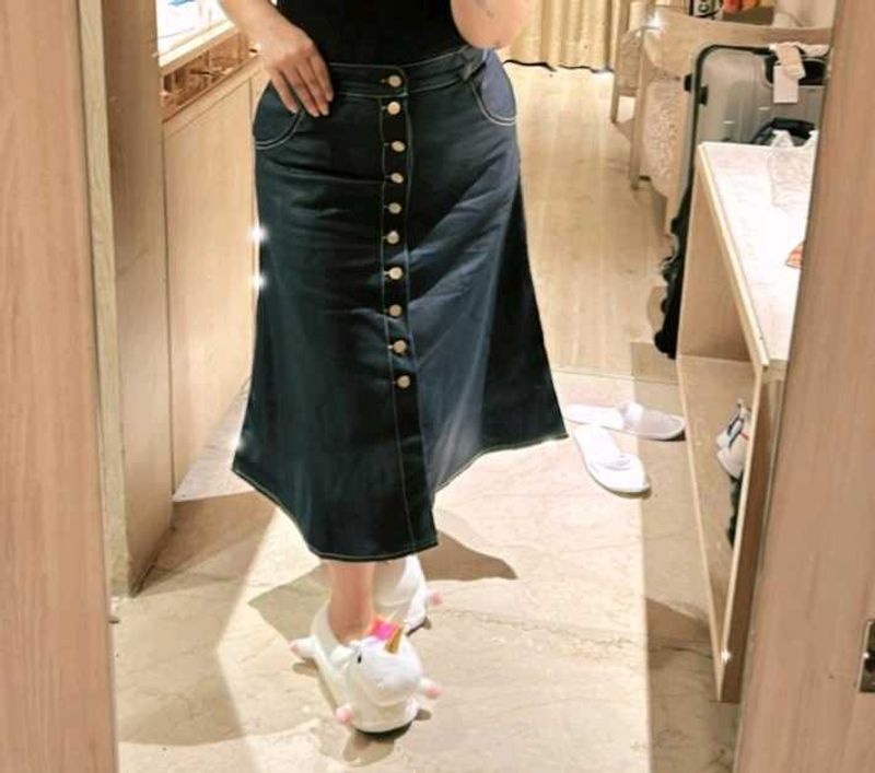 Blue Denim Midi Skirt