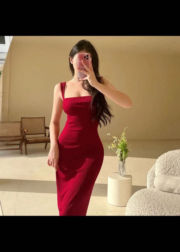 Newme Red Bodycon Midi Dress