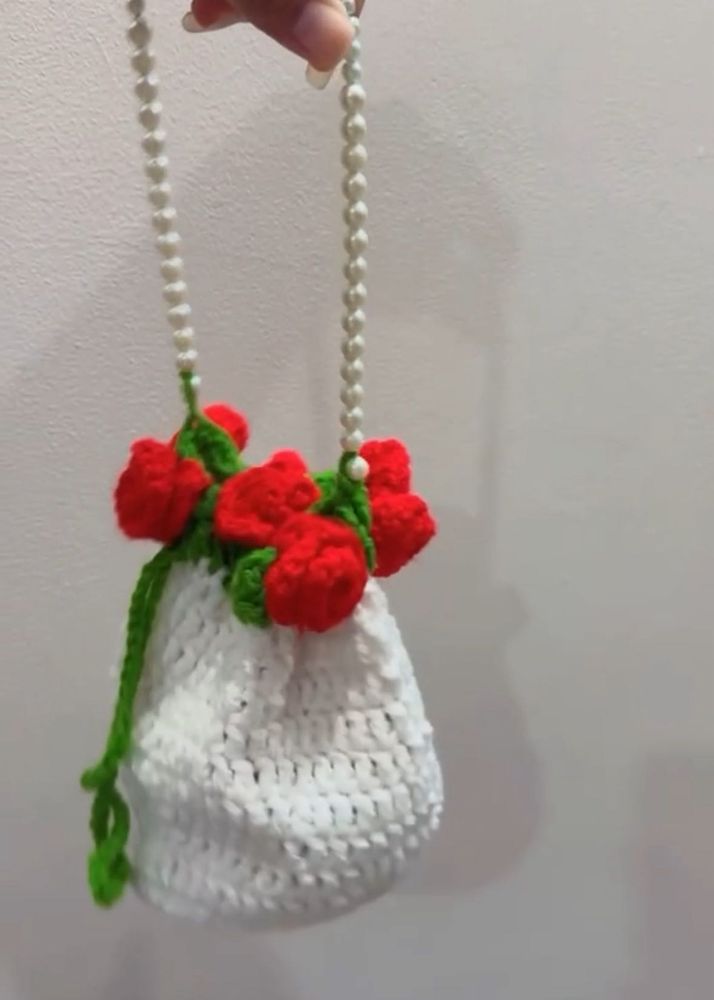 Crochet Handmade Rose Potli Bag