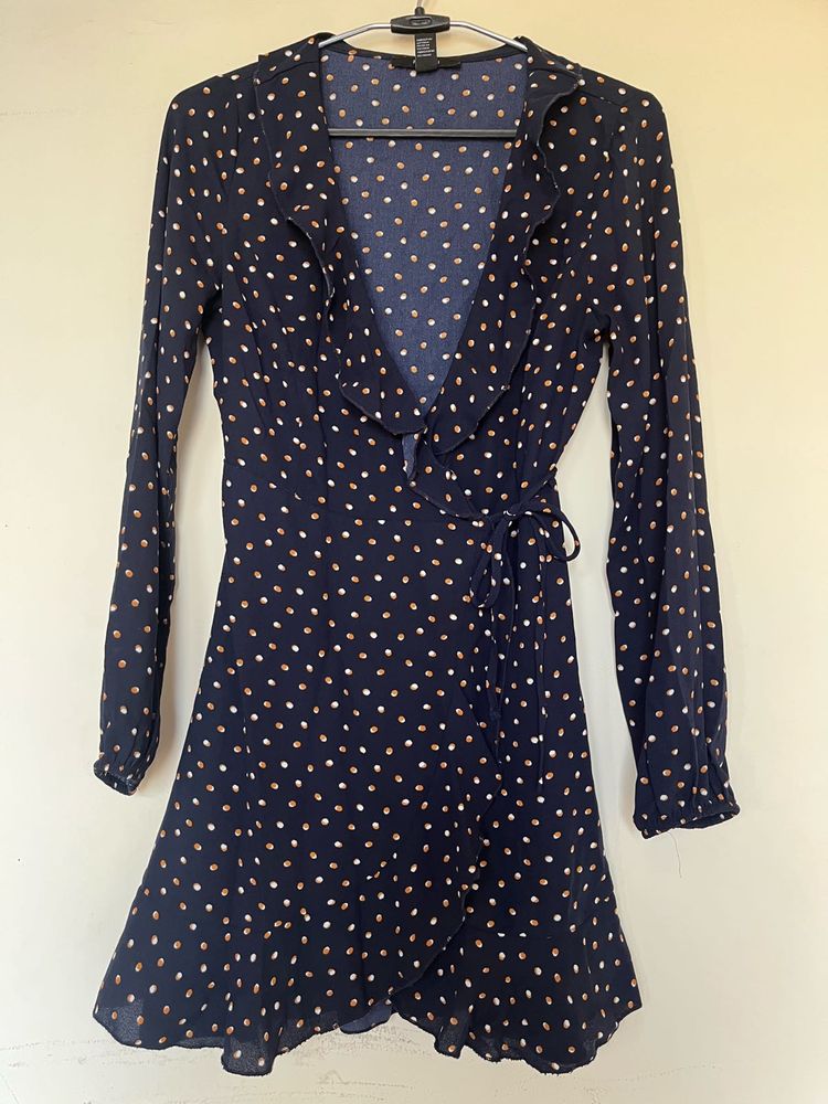 Polka Dot Ruffle Wrap Around Dress