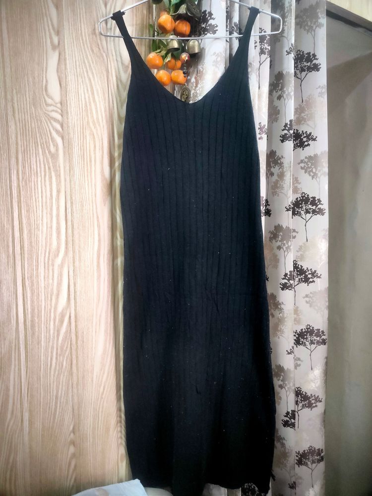 Black Calf Length Bodycon Dress