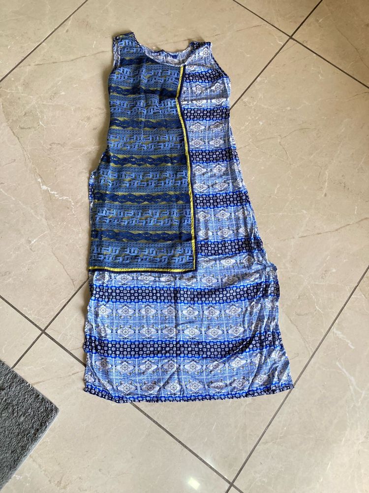 Blue Patterned Sleeveless Dress