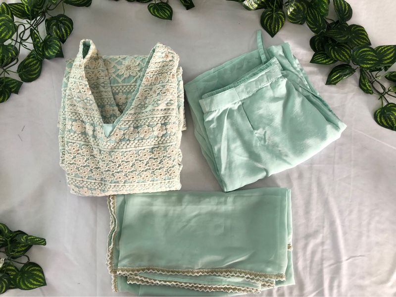 Pastel Green Embroided Kurta Sets(Women’s)