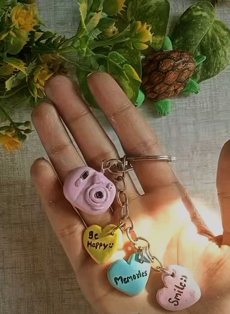 Cute Clay Camera &amp; Hearts Keychain