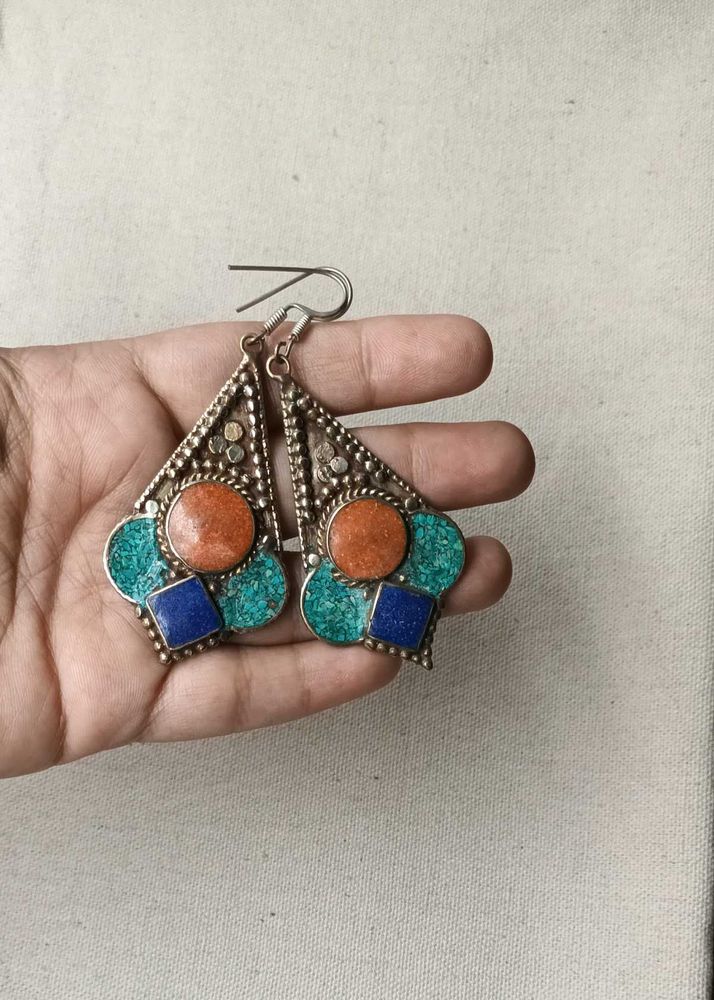 Tibetan Gemstone Unique  Bohemian Earrings