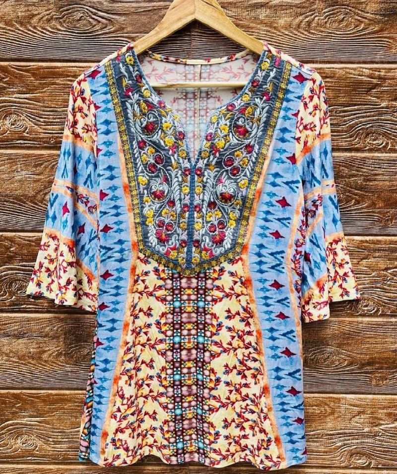 Multi Color Embroidery Print Top