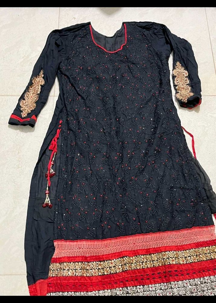Heavy Work Kurta Black Colour