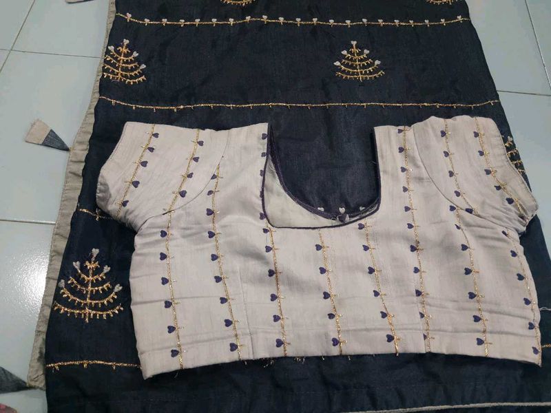 &#39;Navy Blue&#39; Gotta Patti Sarees With Blouse