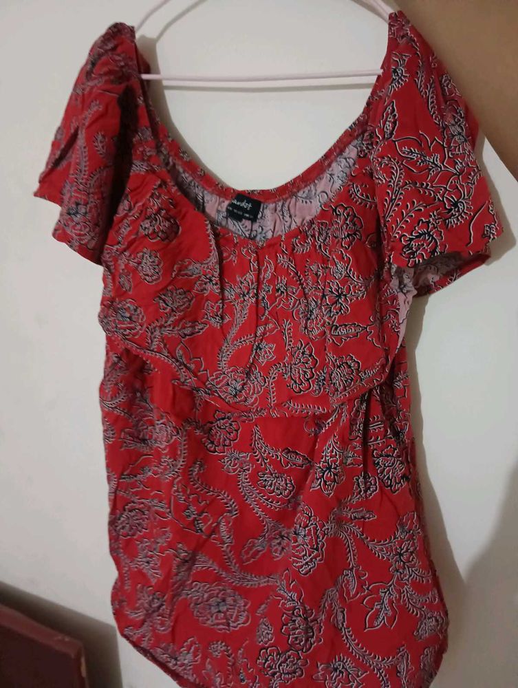 Red Floral Off-Shoulder Top