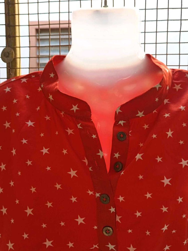 Red Star Print Blouse