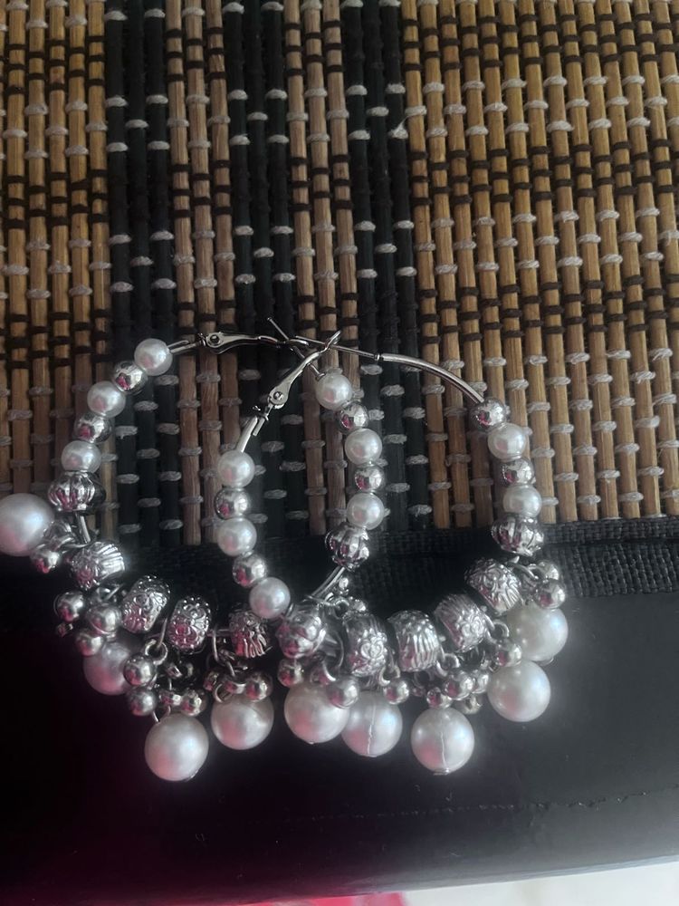 Pearl Drop Hoop Earrings