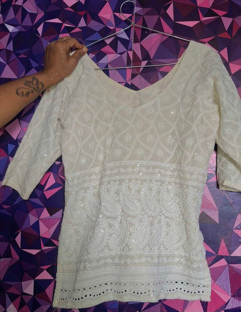 Chikankari Tailor Stitched Short Kurti