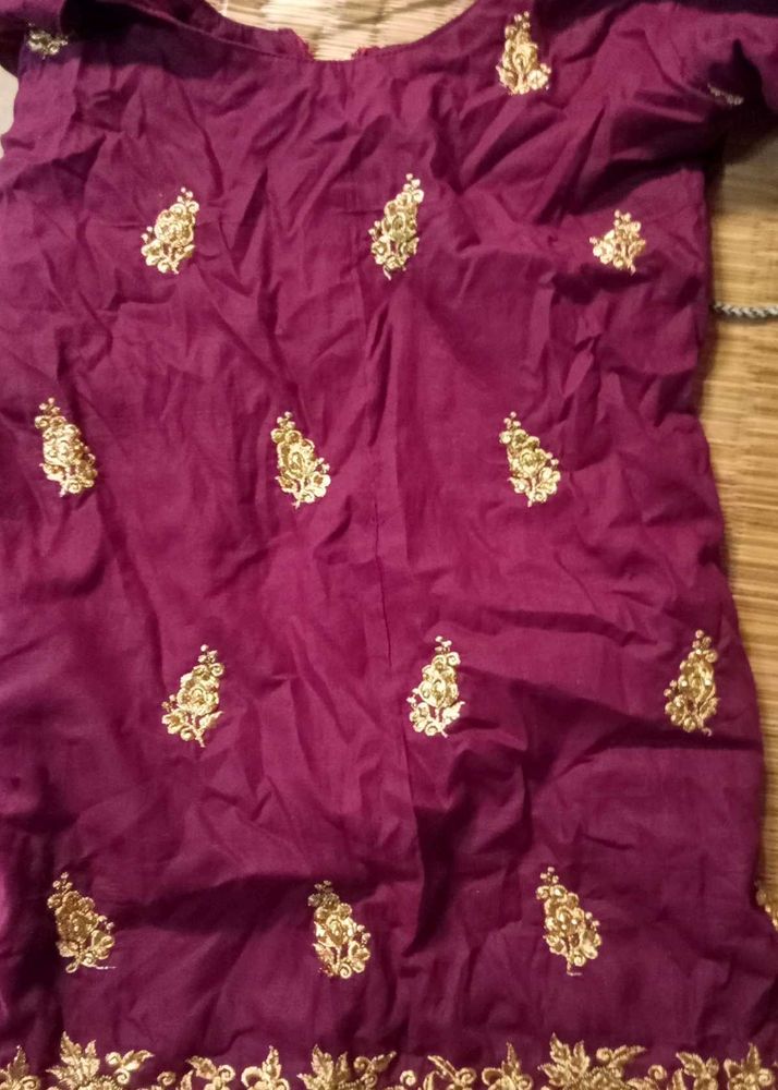 Maroon Embroidered Kurta