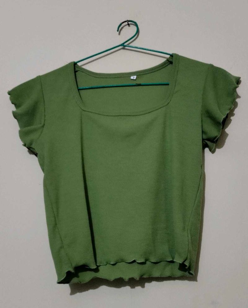 Green Ruffle Trim Top
