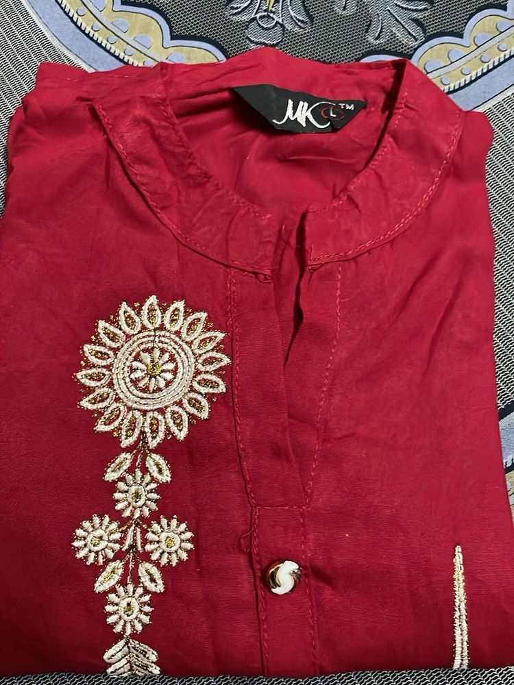 Red Embroidered Kurta