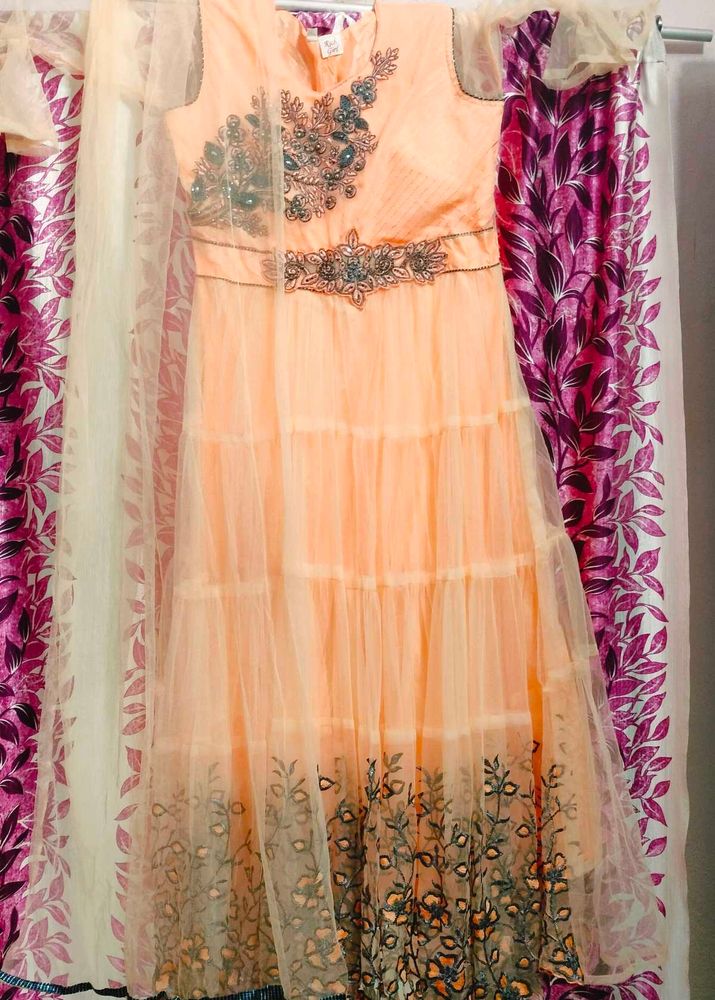 Peach Embroidered Anarkali Gown