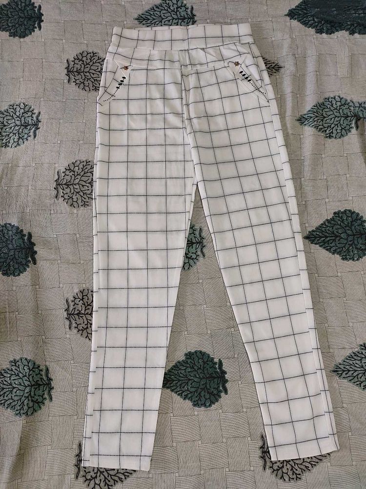White Check Printed Jeggings