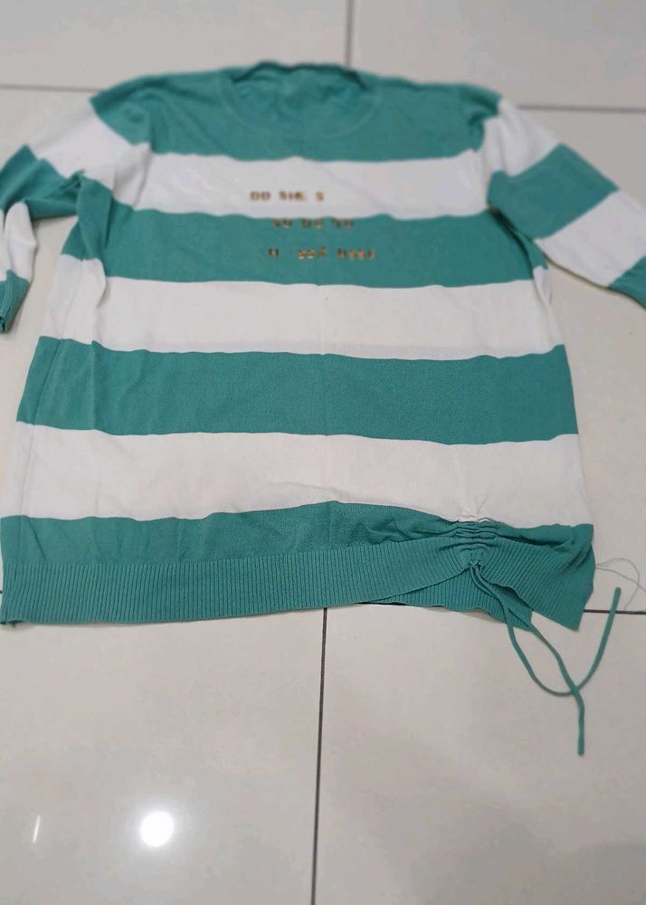 Sea Green And White Top For Women