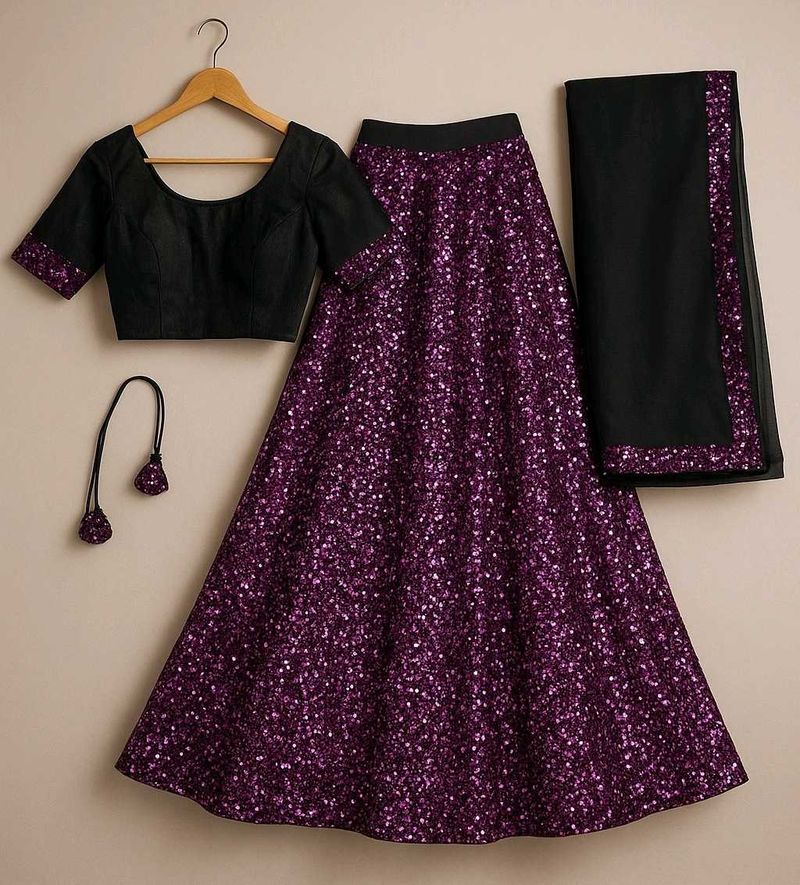 Sparkling Purple Sequin Lehenga Set