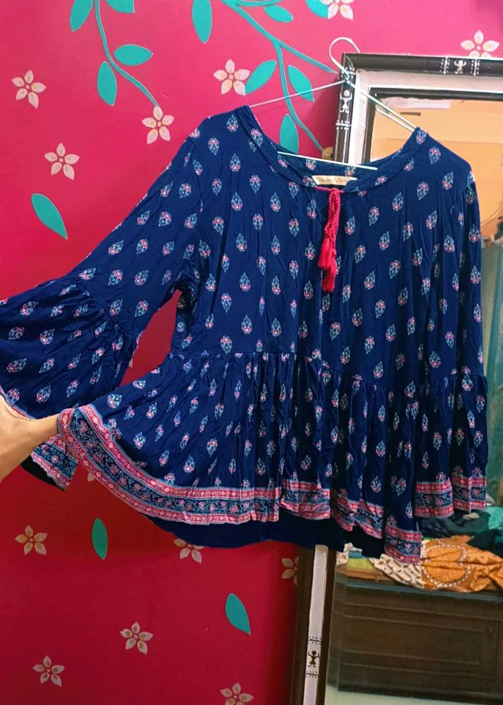 Boho Blue Printed Peplum Top