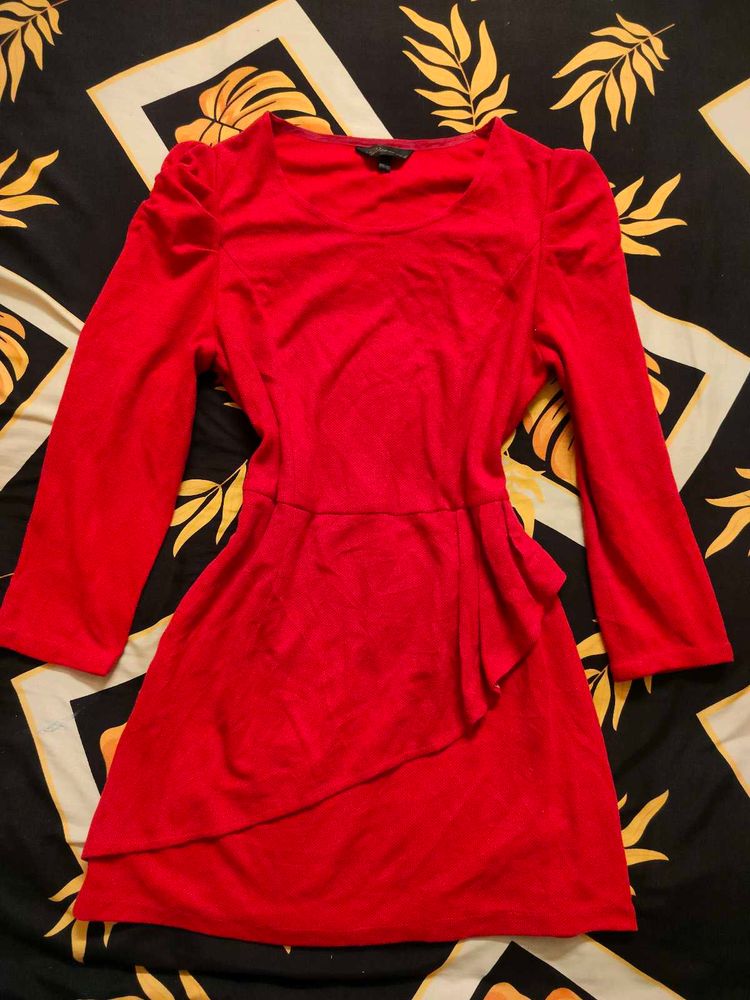 Vibrant Red Long Sleeve Ruffle Mini Dress
