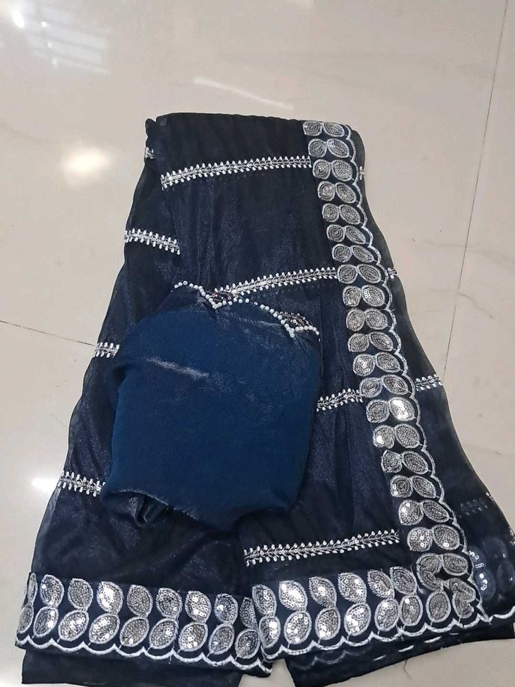 Elegant Navy Blue Embellished Saree