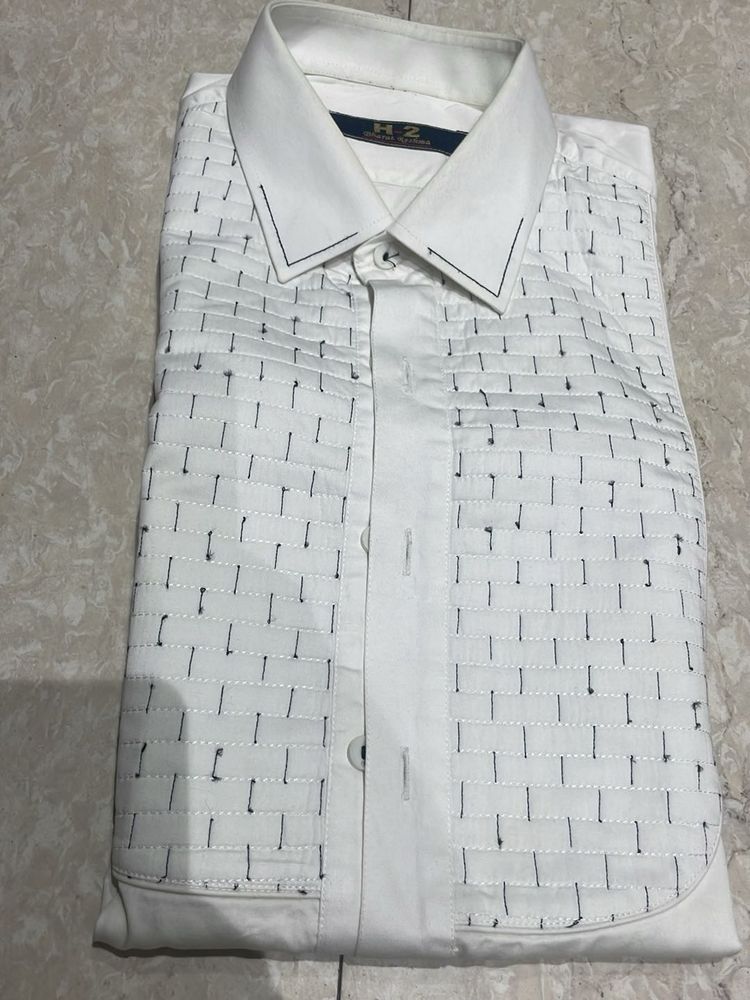 H2 White Patterned Dress Shirt