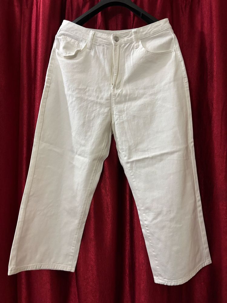 SHEIN White Wide Leg Capri Jeans
