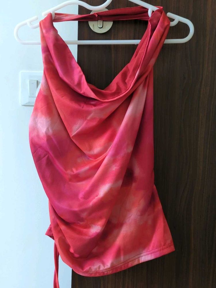 Stylish Red Tie-Dye Halter Top