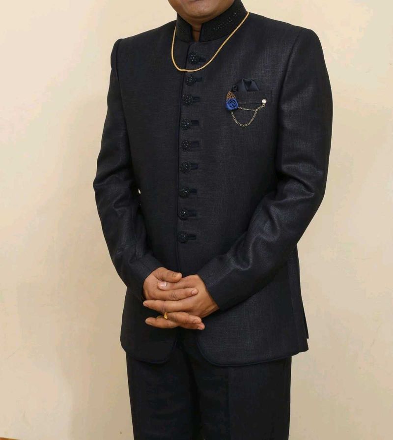 Elegant Navy Blue Bandhgala Suit