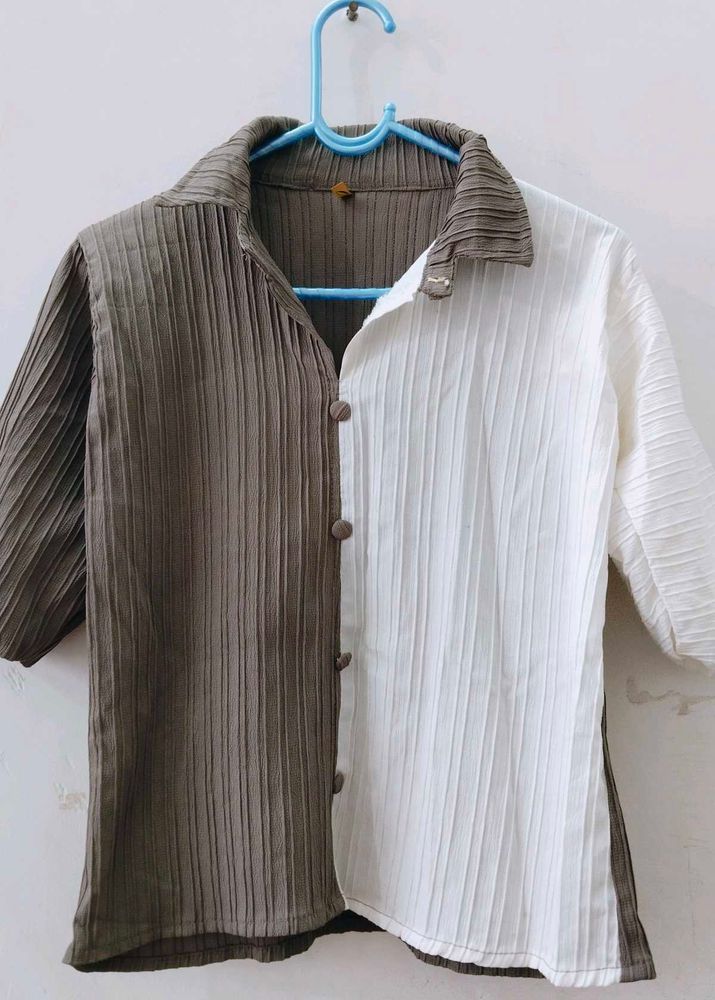 Two-Tone Pleated Shirt