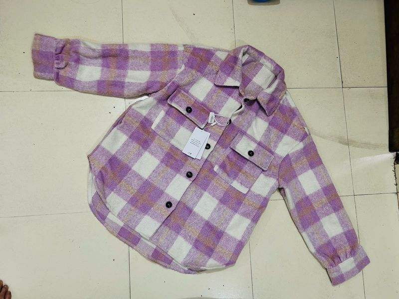 Lavender Plaid long sleev coat