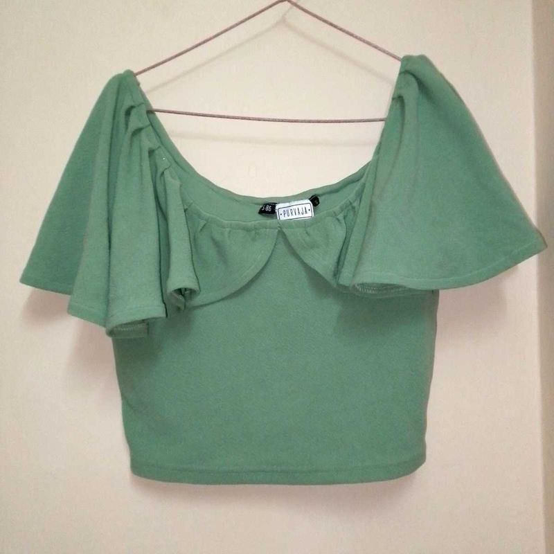 Green Scoop-Neck Crop Top